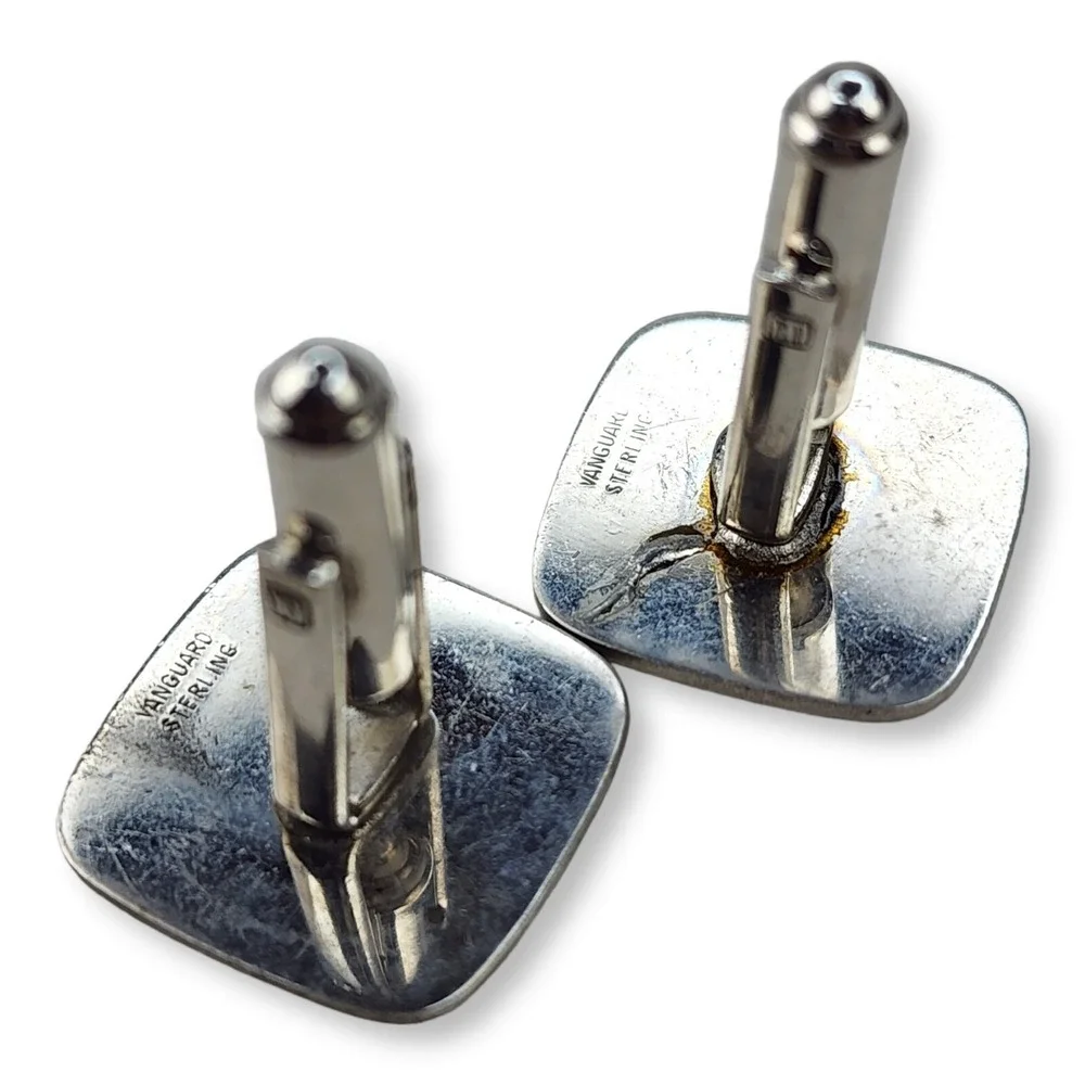 Vintage Sterling Silver 925 Vanguard Square Matte Finish Cuff Links